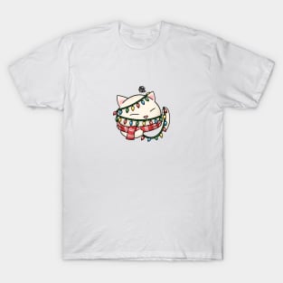 Meowy Christmas Cute Cat Tangled Christmas Lights T-Shirt